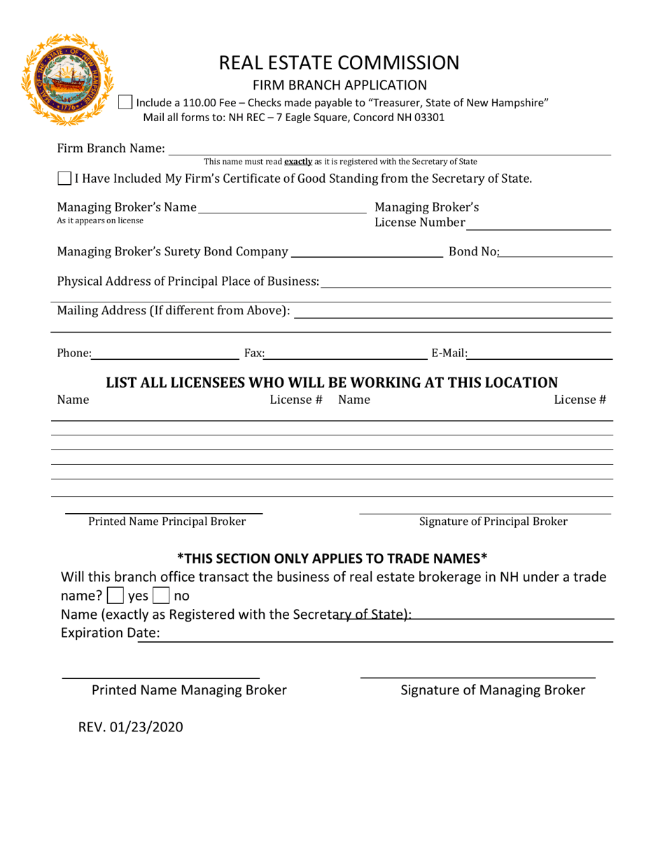 Firm Branch Application - New Hampshire, Page 1