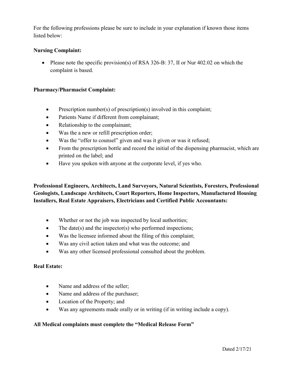 Complaint Form - New Hampshire, Page 4