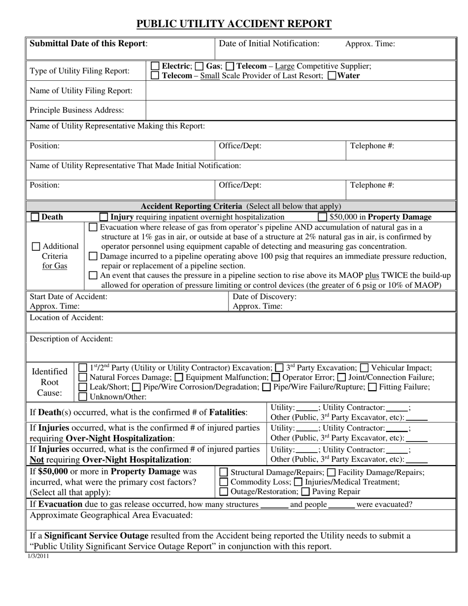 Public Utility Accident Report - Nevada, Page 1