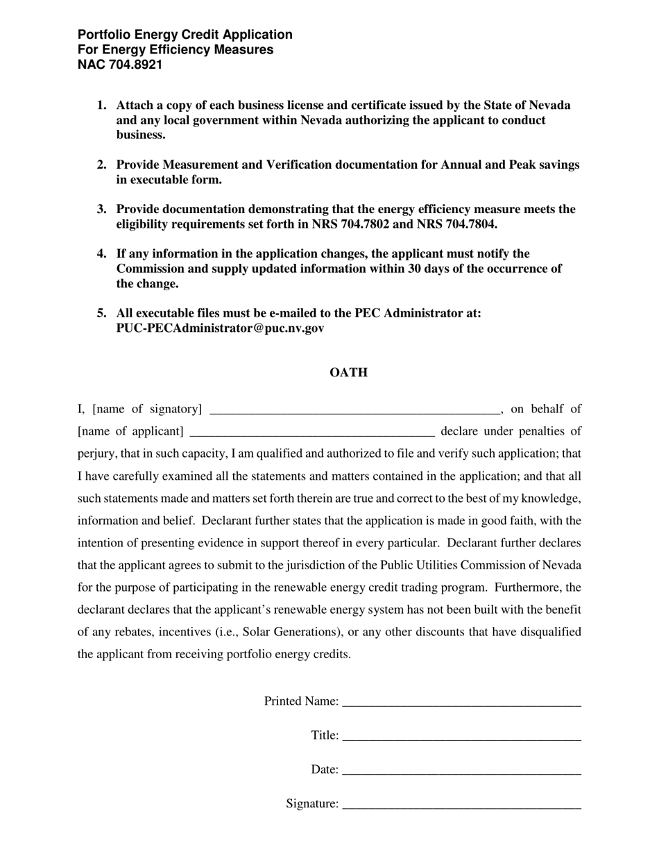 Portfolio Energy Credit Application for Energy Efficiency Measures - Nevada, Page 2