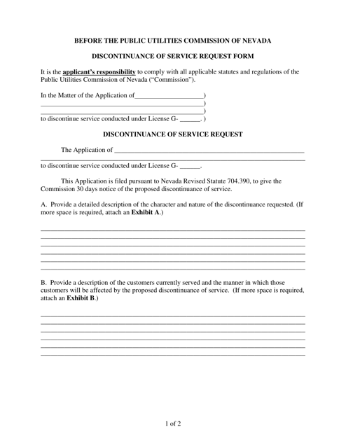 Discontinuance of Service Request Form - Nevada Download Pdf