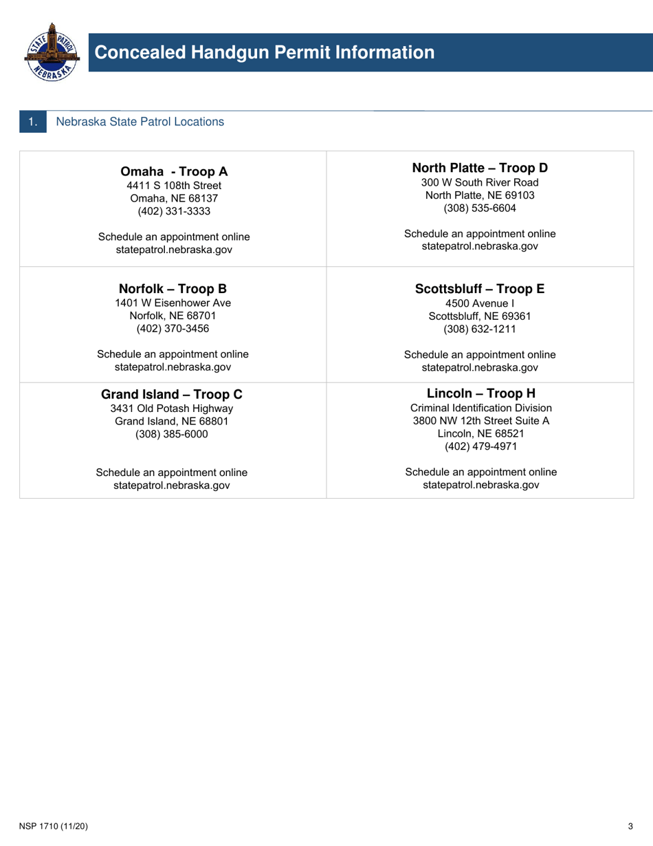 Form NSP1710 Concealed Handgun Permit Application - Nebraska, Page 3