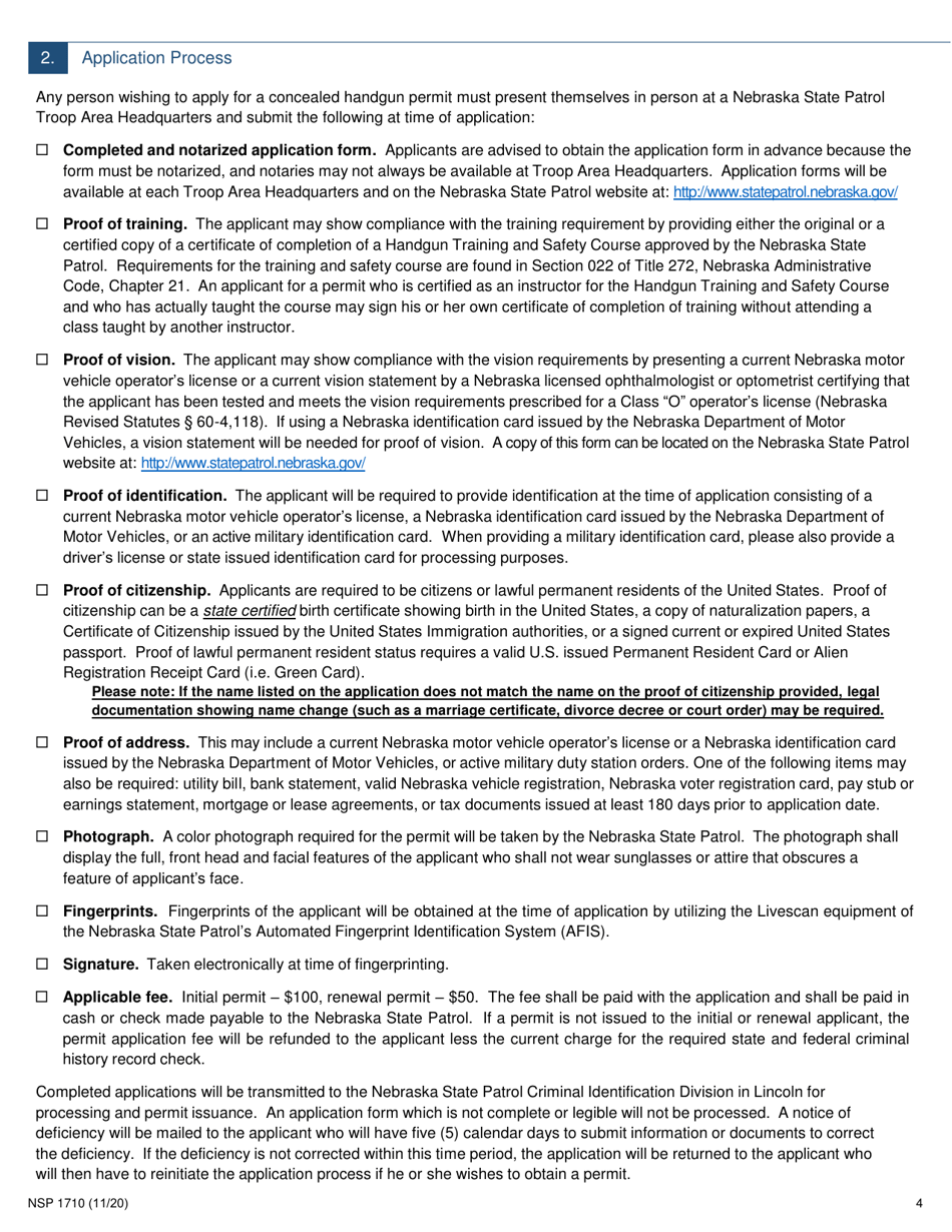 Form NSP1710 Concealed Handgun Permit Application - Nebraska, Page 4