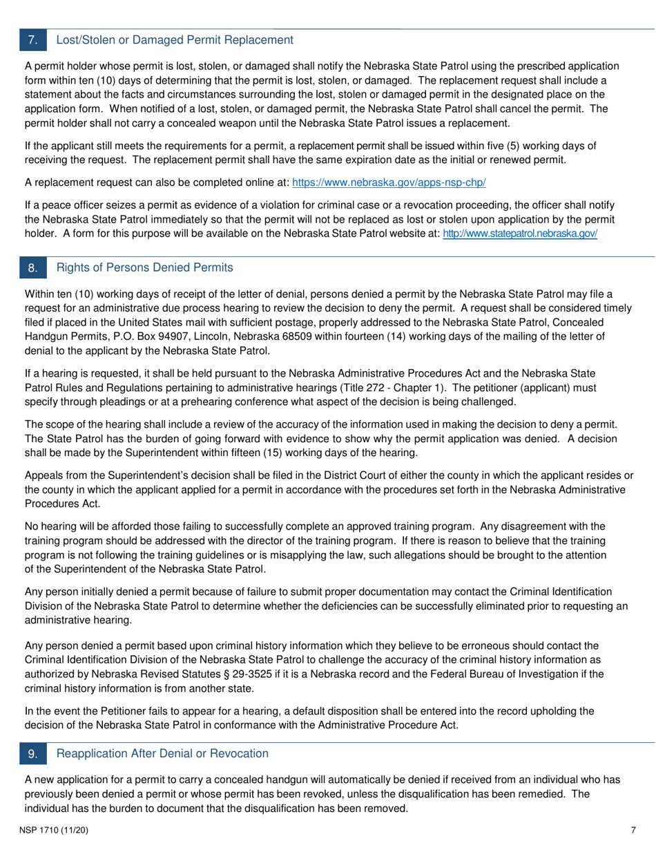 Form NSP1710 Concealed Handgun Permit Application - Nebraska, Page 7