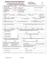 Form NSP451 Explosive Use Permit Application - Nebraska, Page 2