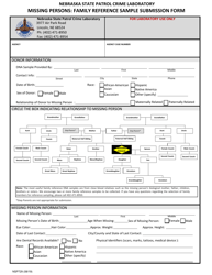 Form NSP729 &quot;Missing Persons: Family Reference Sample Submission Form&quot; - Nebraska