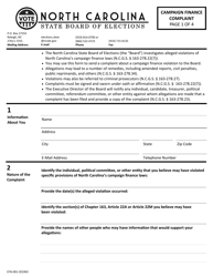 Form CFN-001 &quot;Campaign Finance Complaint&quot; - North Carolina