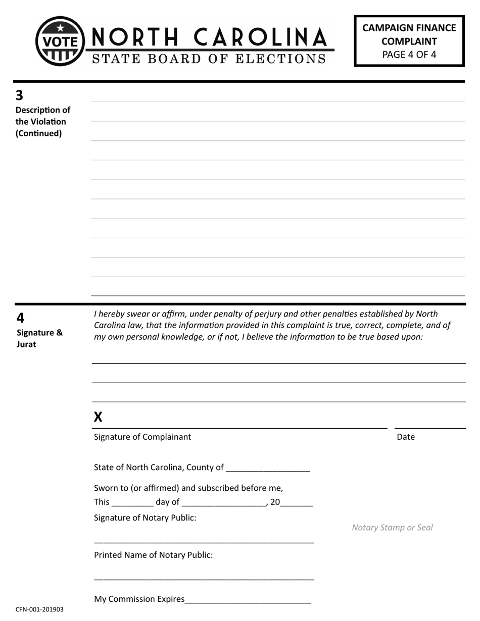 Form CFN-001 Campaign Finance Complaint - North Carolina, Page 4