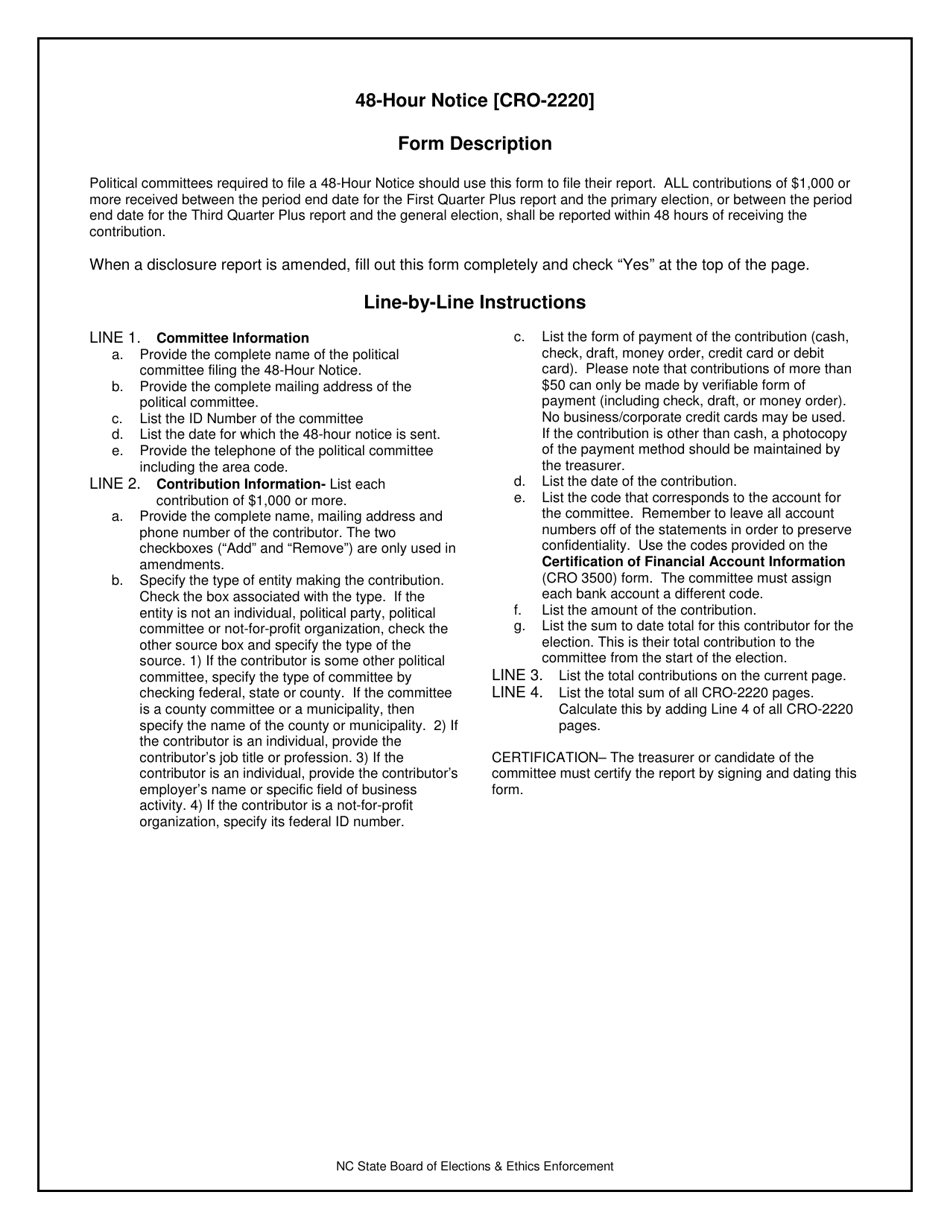 Instructions for Form CRO-2220 48-hour Notice - North Carolina, Page 1