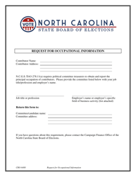 Document preview: Form CRO-6400 Request for Occupational Information - North Carolina