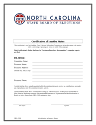 Document preview: Form CRO-3200 Certification of Inactive Status - North Carolina