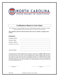 Document preview: Form CRO-3300 Certification to Return to Active Status - North Carolina