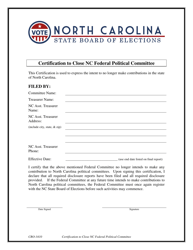 Document preview: Form CRO-3410 Certification to Close Nc Federal Political Committee - North Carolina
