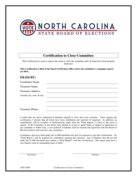 Document preview: Form CRO-3400 Certification to Close Committee - North Carolina