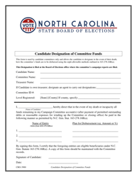 Document preview: Form CRO-3900 Candidate Designation of Committee Funds - North Carolina