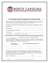 Document preview: Form CRO-3900A Personal Representative Designation of Committee Funds - North Carolina