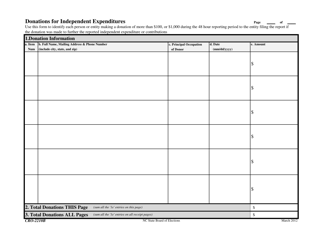 Document preview: Form CRO-2210B Donations for Independent Expenditures - North Carolina
