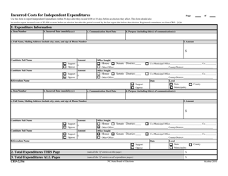 Document preview: Form CRO-2210C Incurred Costs for Independent Expenditures - North Carolina