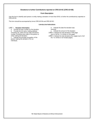 Document preview: Instructions for Form CRO-2215B Donations to Further Contributions Reported on 2215c - North Carolina