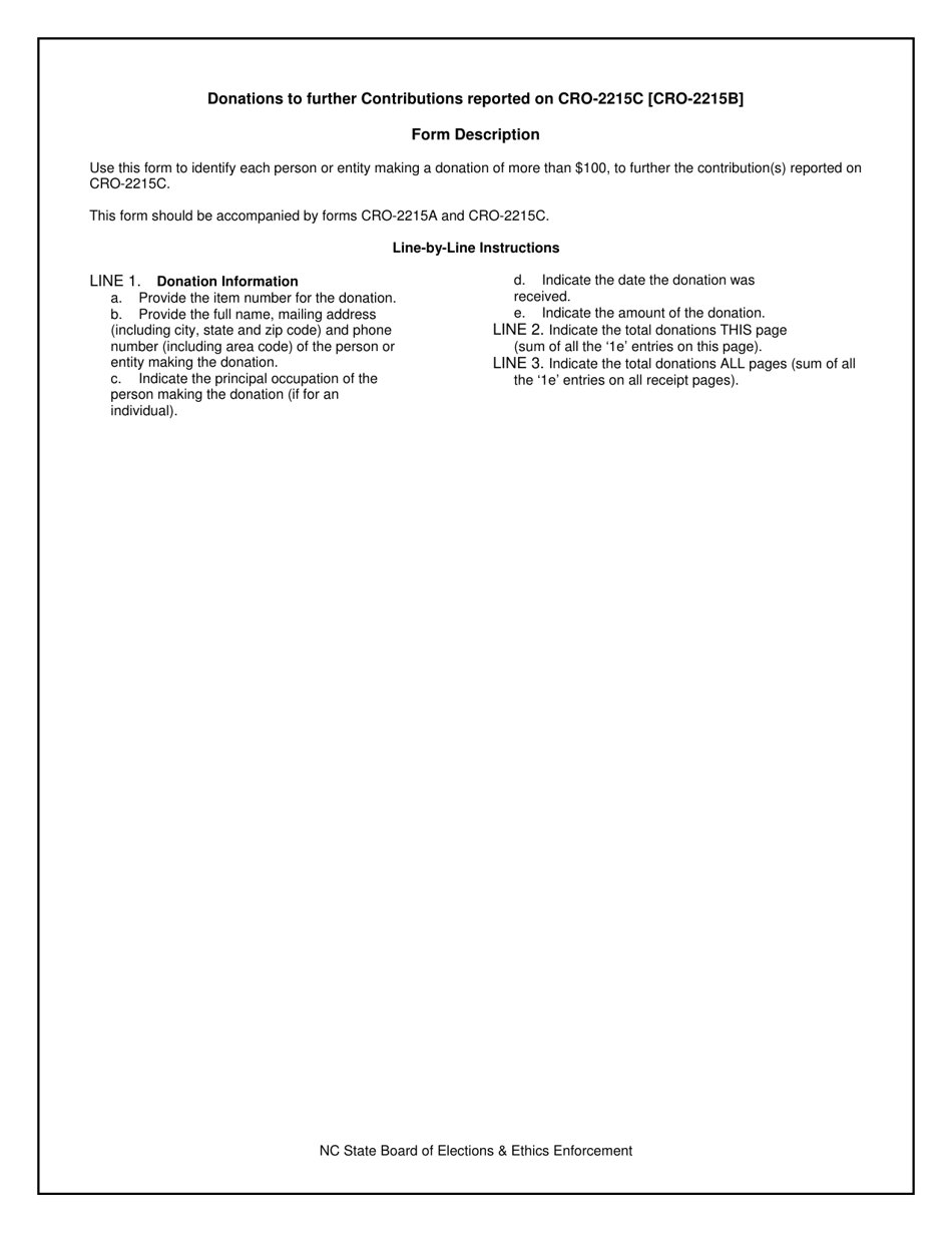 Instructions for Form CRO-2215B Donations to Further Contributions Reported on 2215c - North Carolina, Page 1
