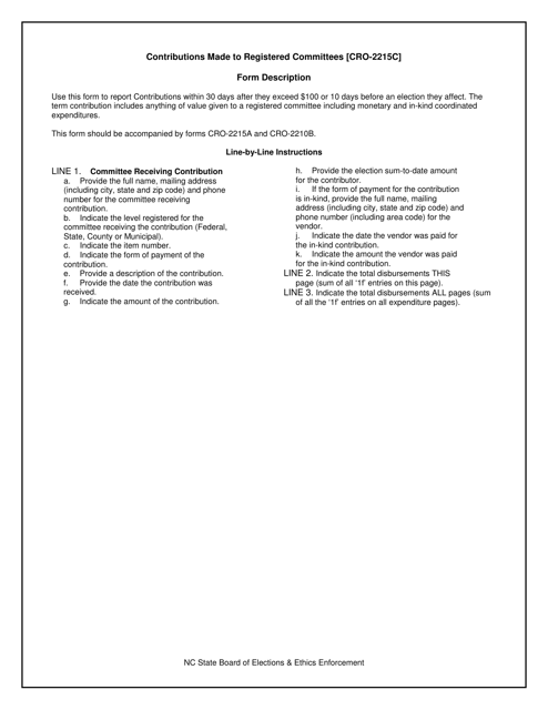 Instructions for Form CRO-2215C Contributions Made to Registered Committees - North Carolina