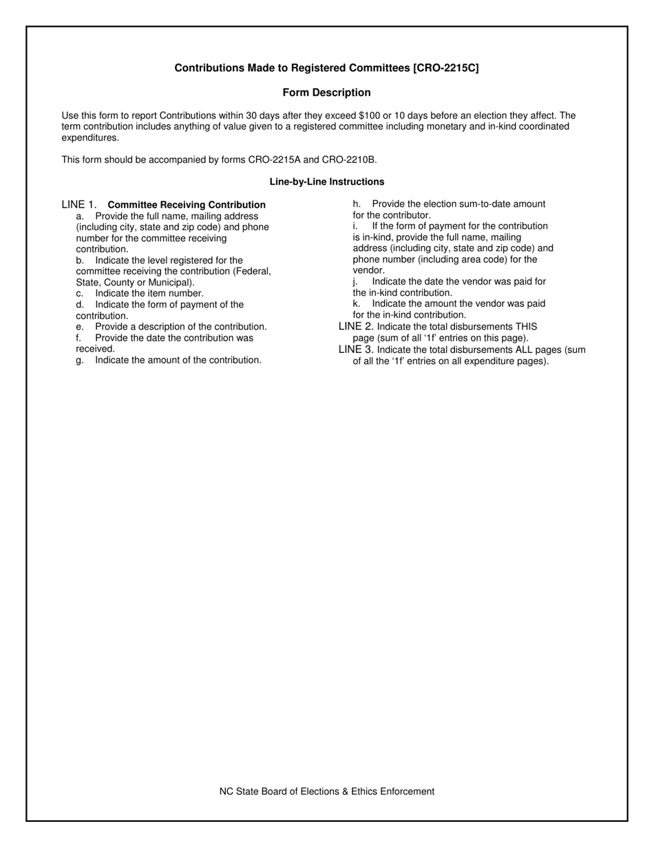 Instructions for Form CRO-2215C Contributions Made to Registered Committees - North Carolina, Page 1