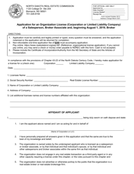 Document preview: Application for an Organization License (Corporation or Limited Liability Company) of a Salesperson, Broker Associate and, Beginning August 1, 2019, Broker - North Dakota