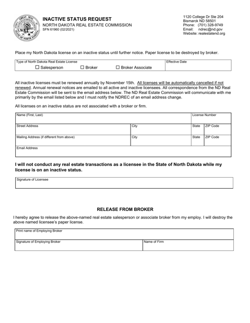 Form SFN61960  Printable Pdf