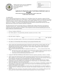 Application for Registration Under North Dakota Subdivided Lands Act - North Dakota