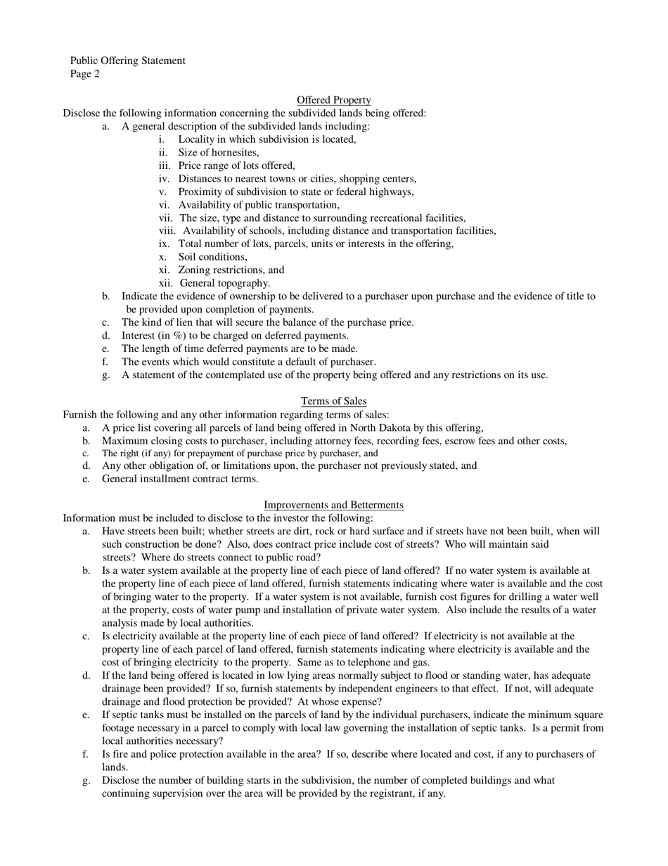 Public Offering Statement - North Dakota, Page 2