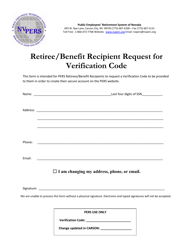 Document preview: Retiree/Benefit Recipient Request for Verification Code - Nevada