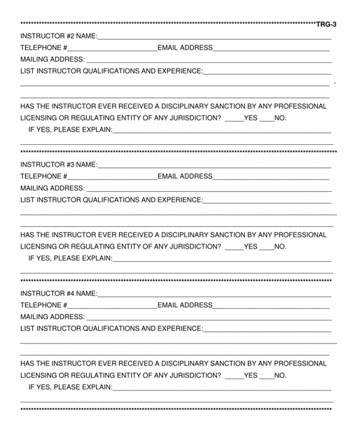 Form Trg-3 Additional Instructor Information Form - Nebraska