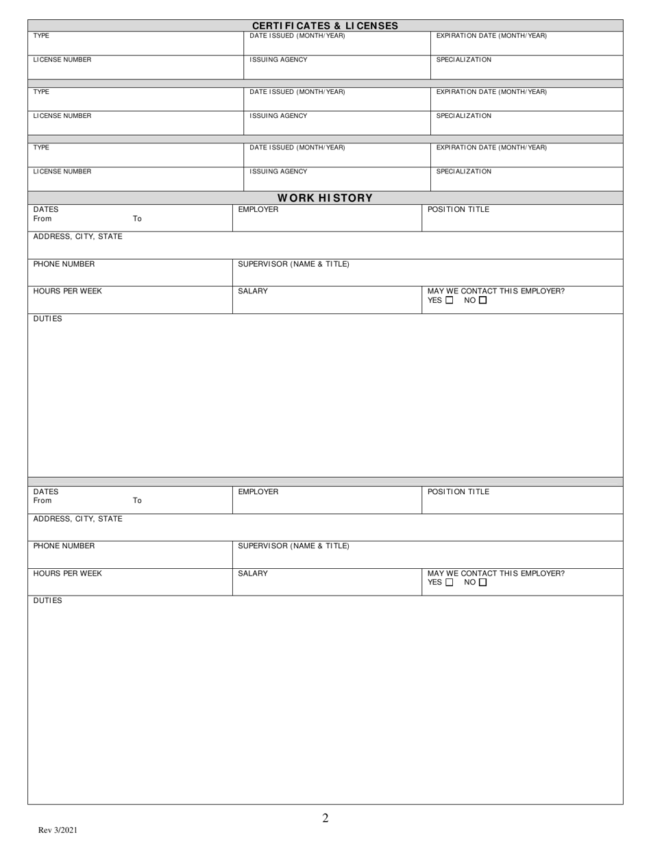 Employment Application - Nevada, Page 2