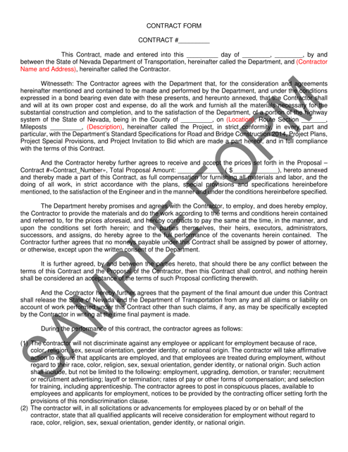 Contract and Bond Form (Federal) - Sample - Nevada Download Pdf