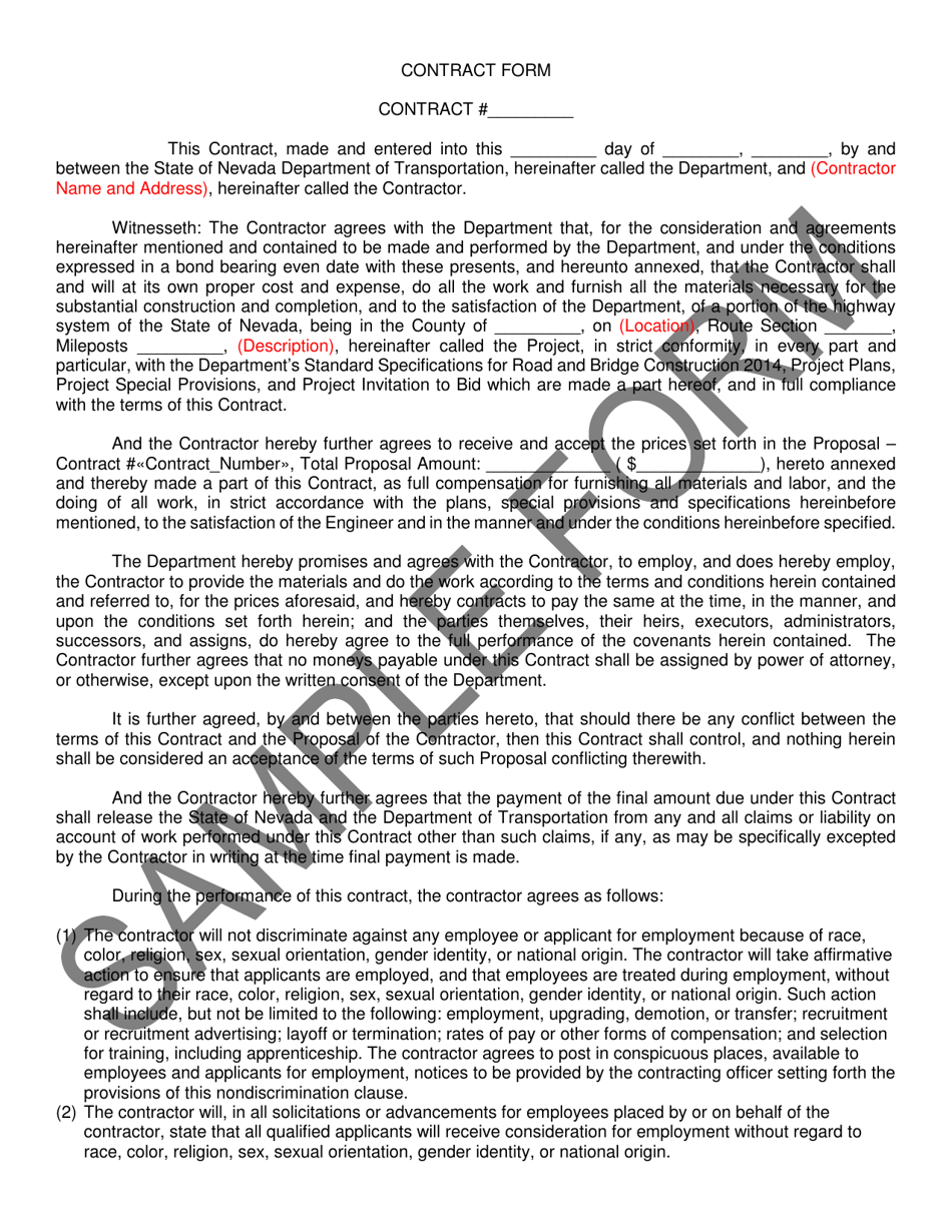 Contract and Bond Form (Federal) - Sample - Nevada, Page 1
