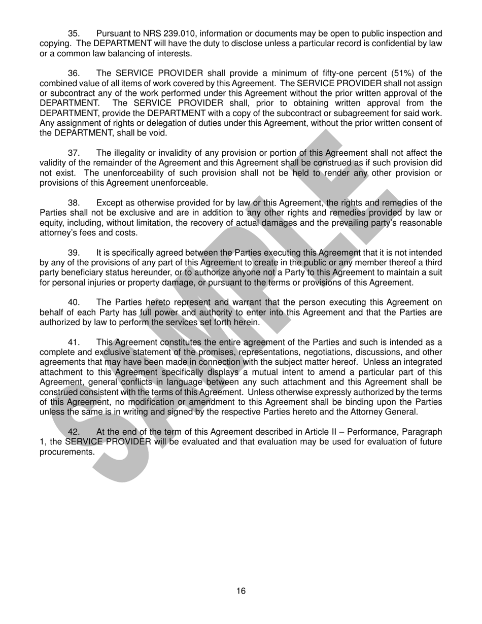 Service Agreement - Sample - Nevada, Page 16