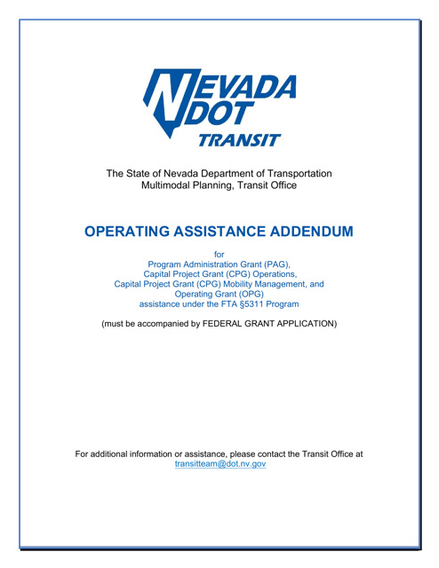 Operating Assistance Addendum - Nevada Download Pdf