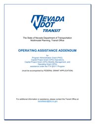 Operating Assistance Addendum - Nevada