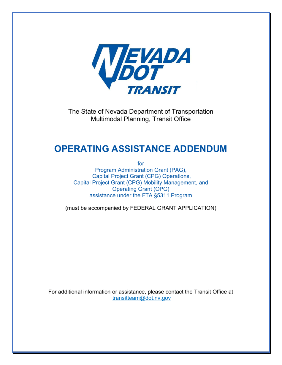 Operating Assistance Addendum - Nevada, Page 1