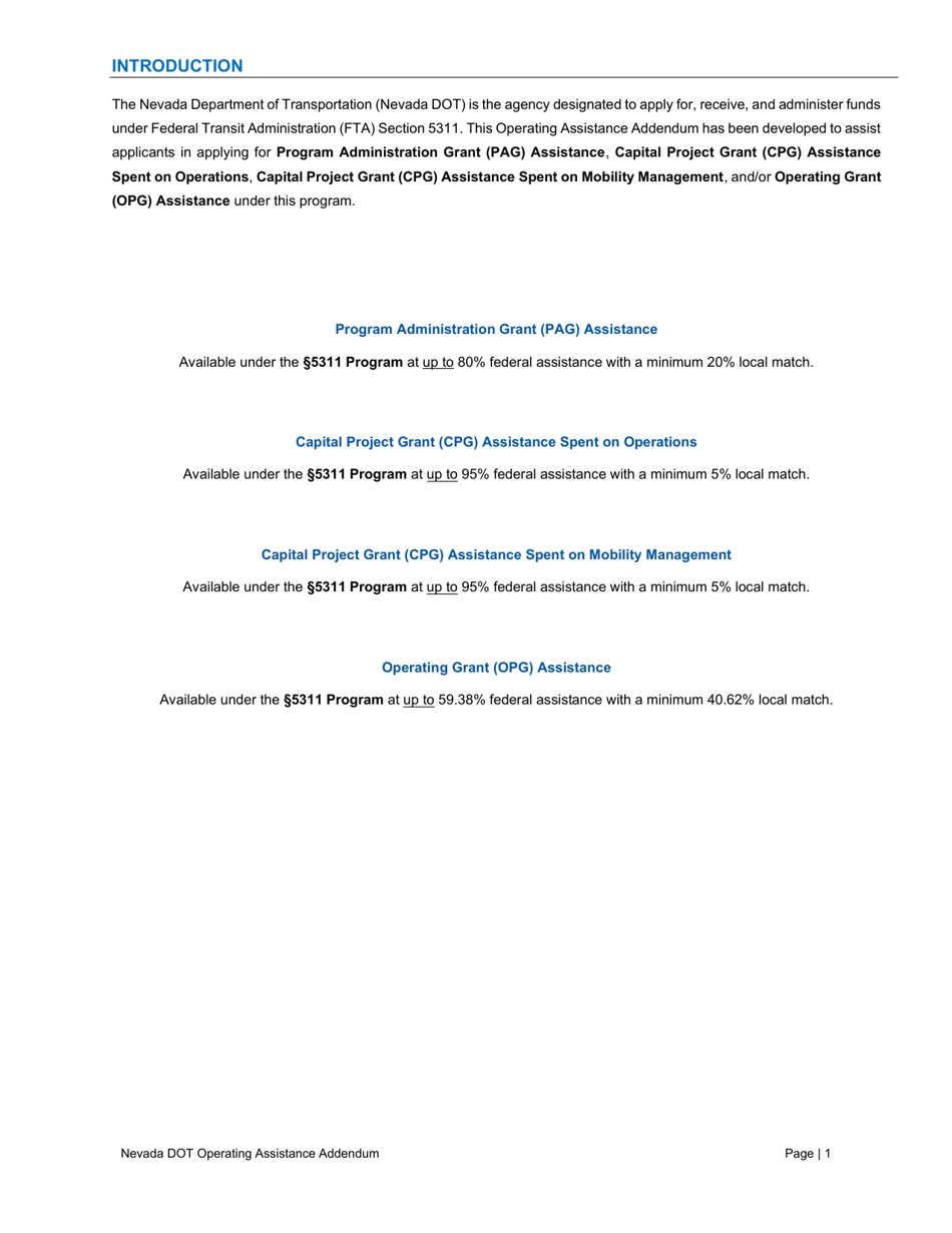 Operating Assistance Addendum - Nevada, Page 2