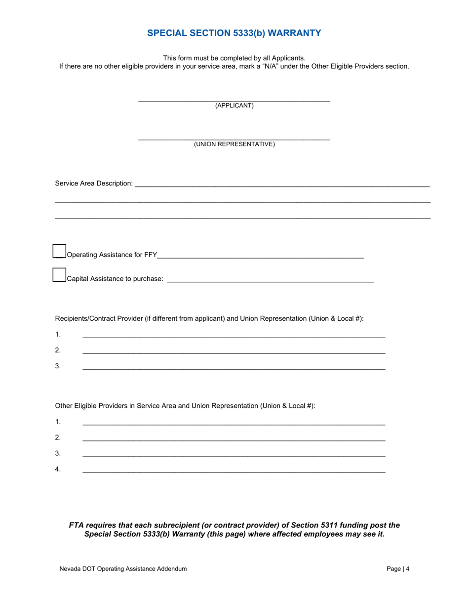 Operating Assistance Addendum - Nevada, Page 5