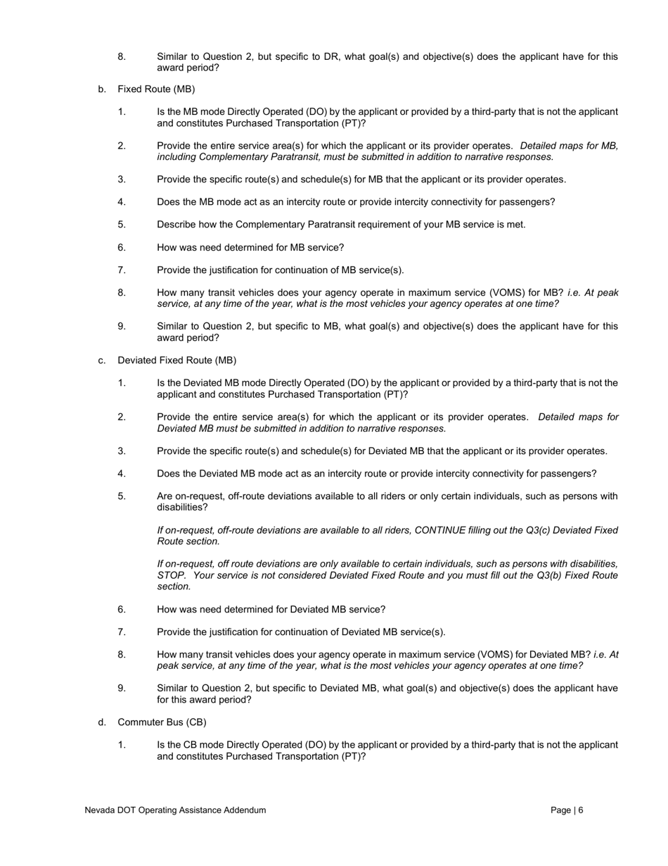 Operating Assistance Addendum - Nevada, Page 7
