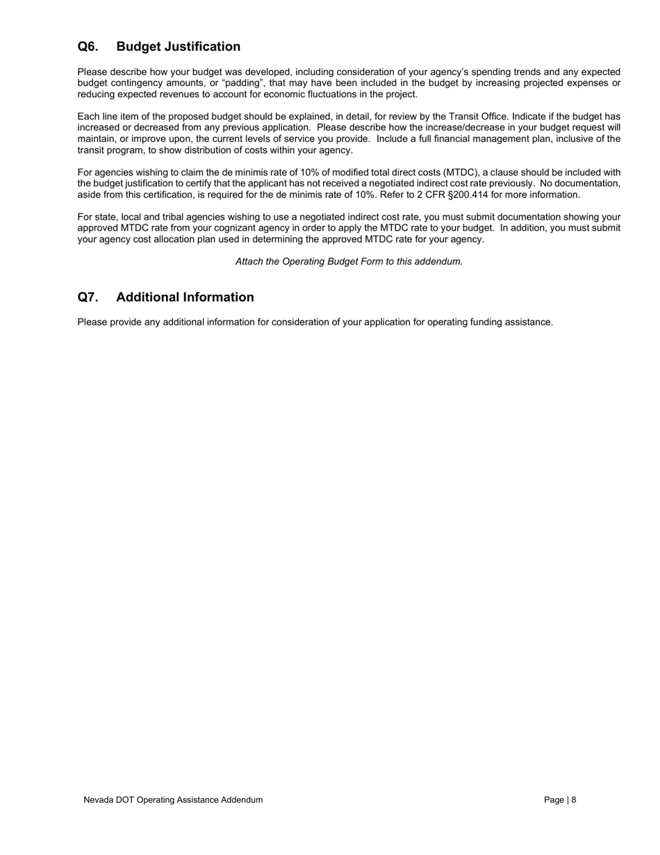 Operating Assistance Addendum - Nevada, Page 9