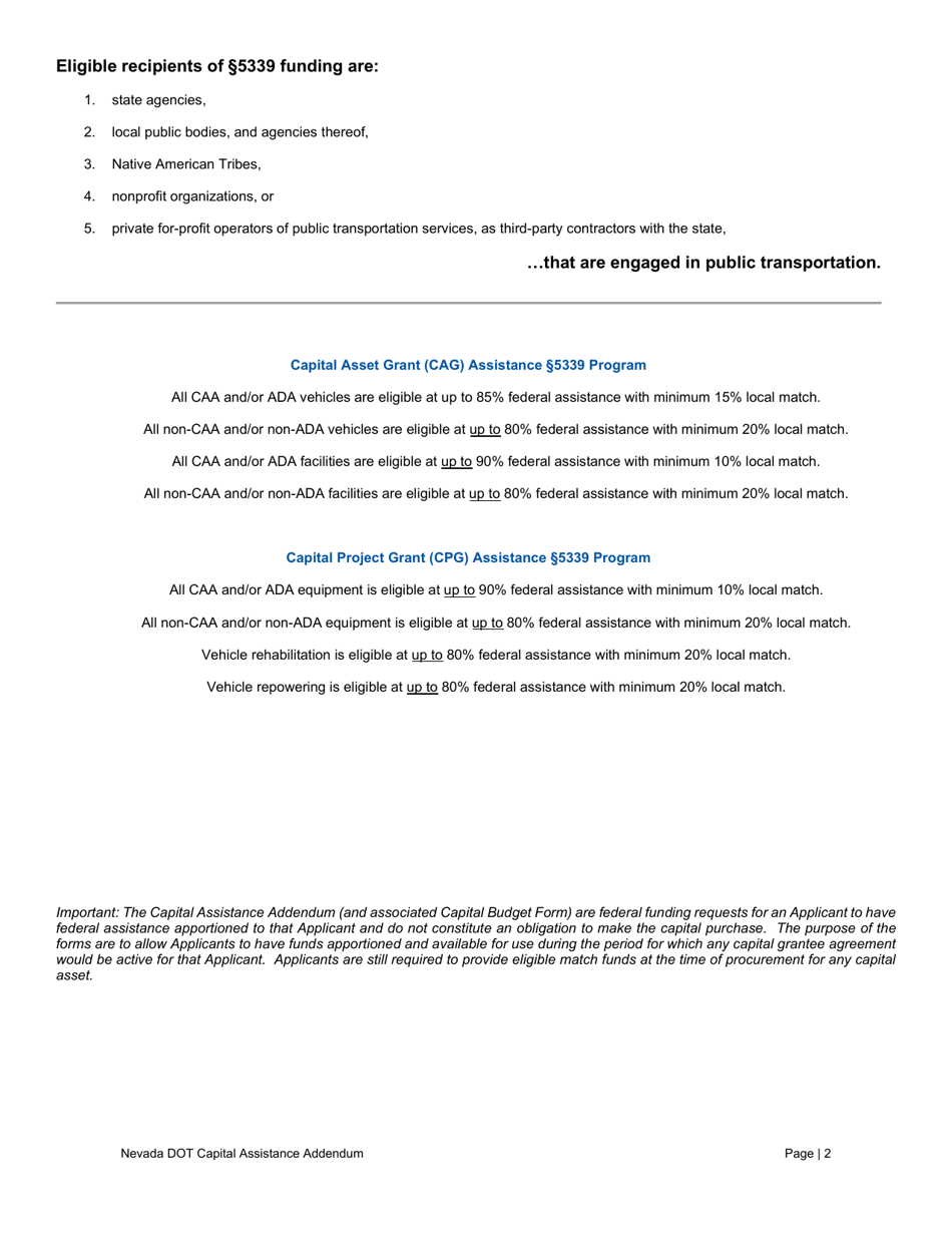 Capital Assistance Addendum - Nevada, Page 3