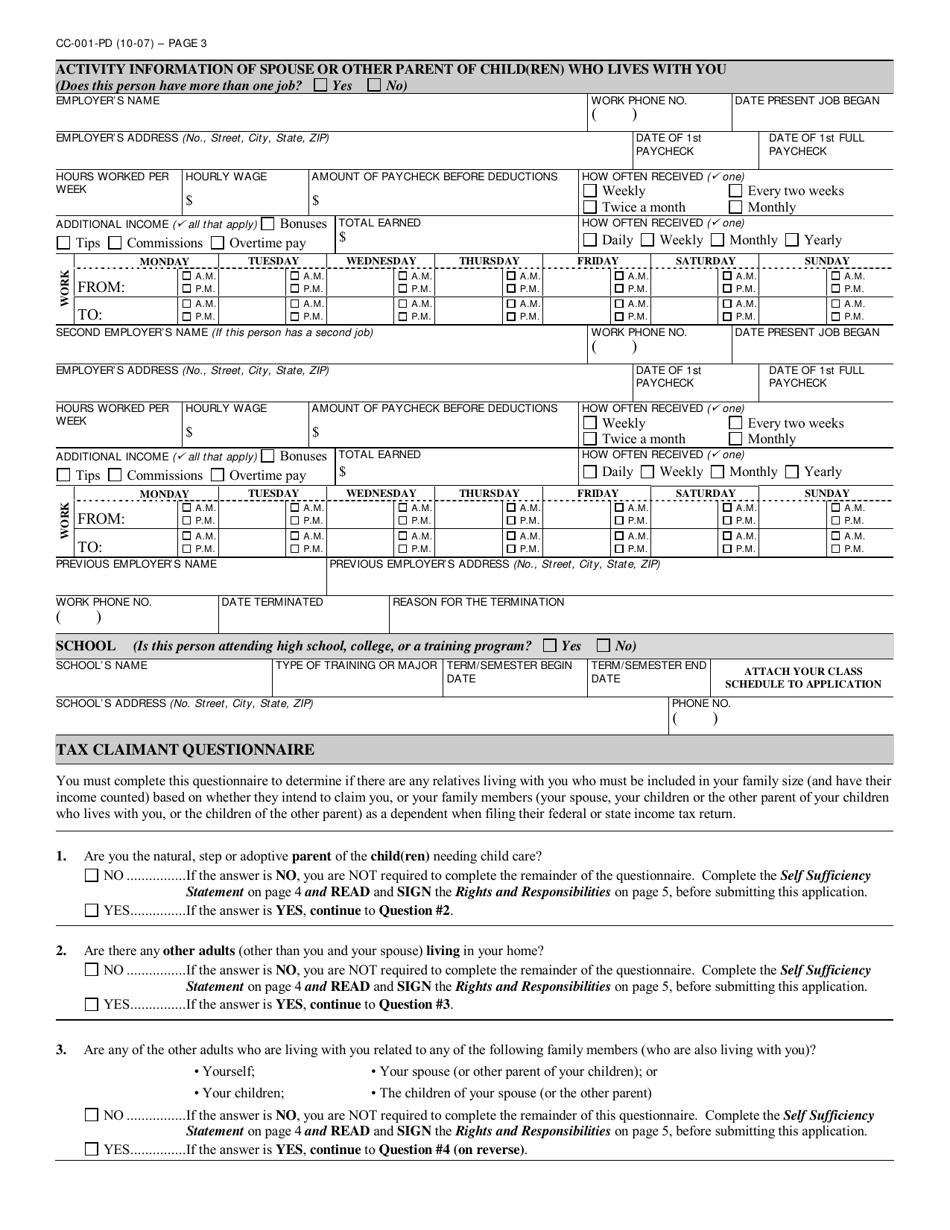 Form CC-001-PD Application for Child Care Assistance - Arizona, Page 3