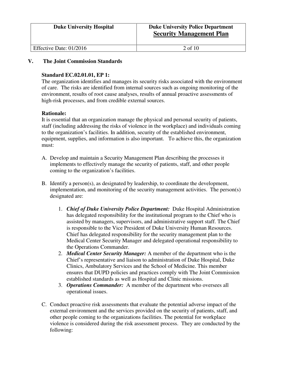 Security Management Plan - Duke University Police Department, Page 2