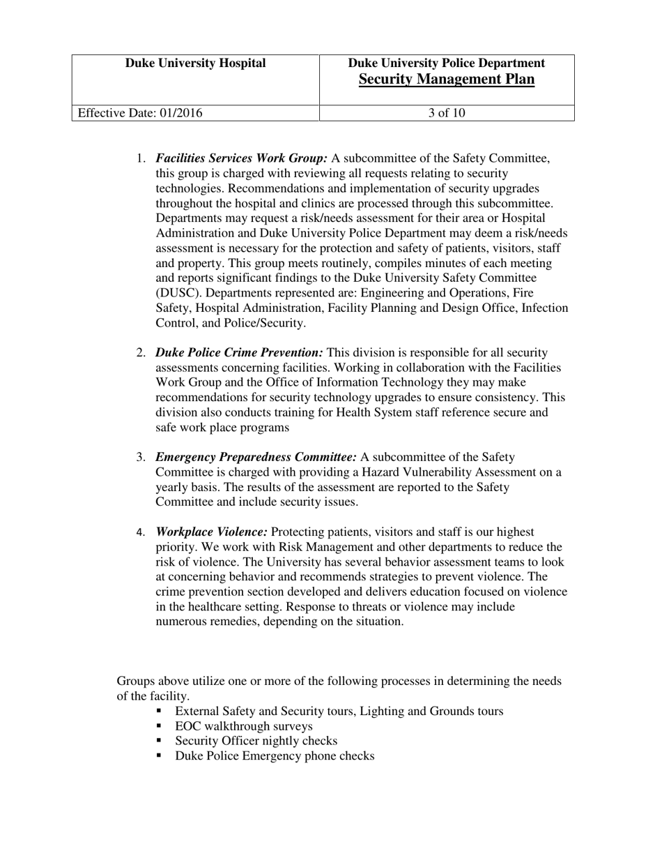 Security Management Plan - Duke University Police Department, Page 3
