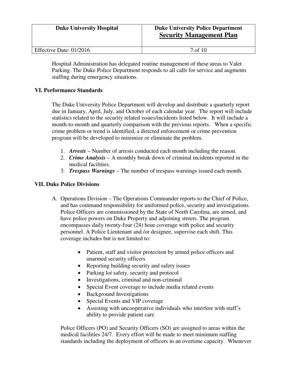 Security Management Plan - Duke University Police Department, Page 7