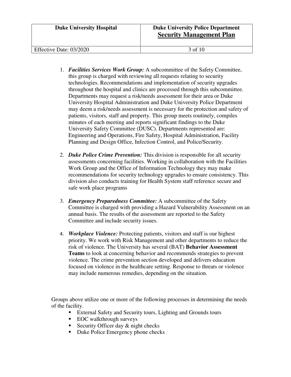 Security Management Plan - Duke University Police Department, Page 3
