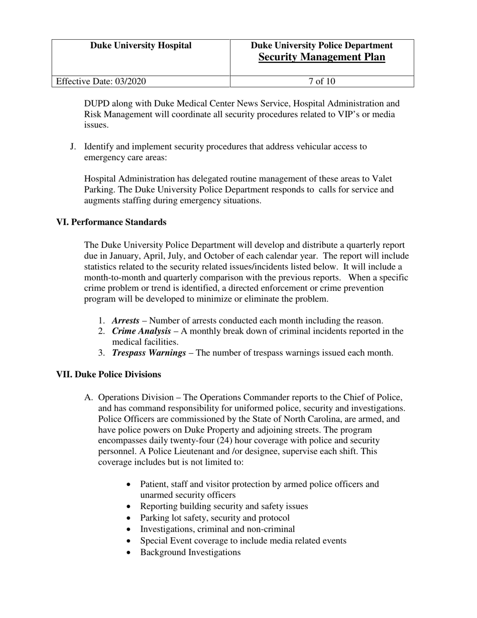 Security Management Plan - Duke University Police Department, Page 7